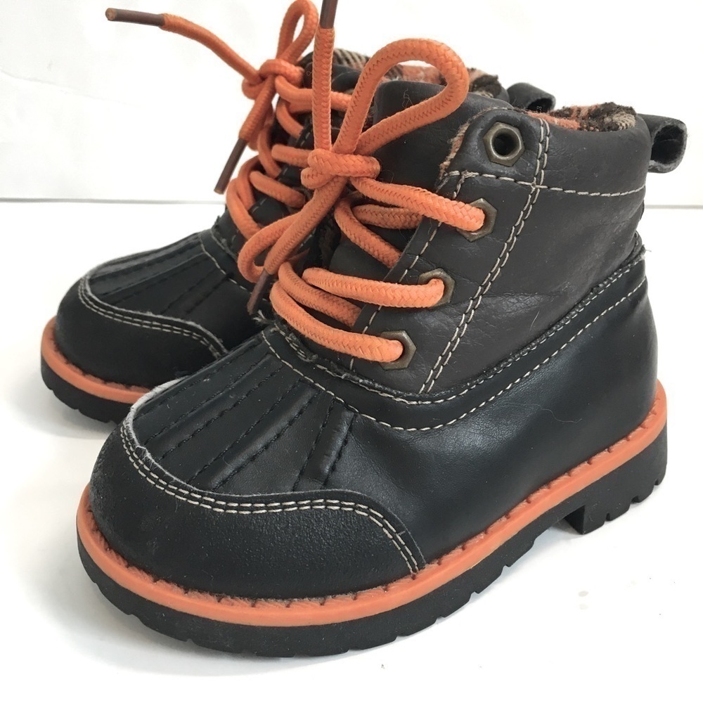 TKS George Baby Boy Brown Faux Leather Orange Lace Up Ankle Boots